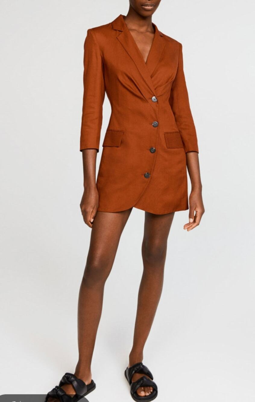 Claudie Pierlot Blazer Dress 38 in Terracota Longline Notch Lapel Dressy Office